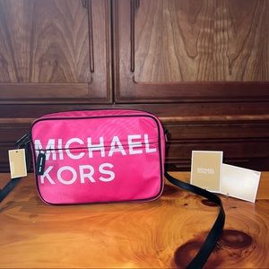 NWT Michael Kors Sport Crossbody Hibiscus Pink Bag Signature MK Logo Handbag